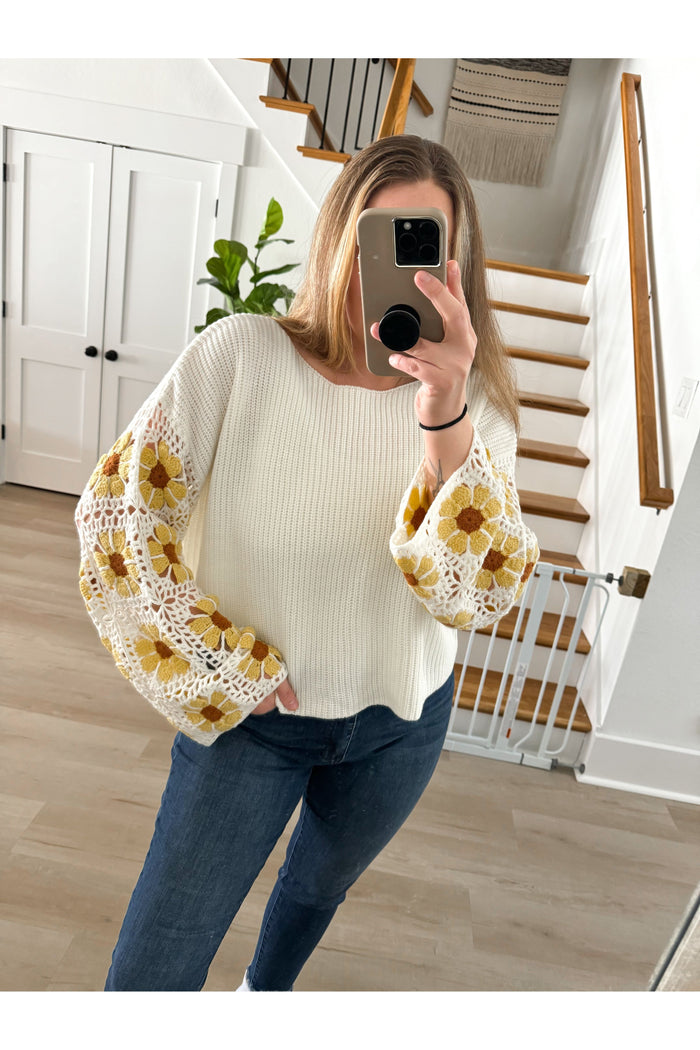 Little Miss Sunshine Crochet Sleeve Sweater