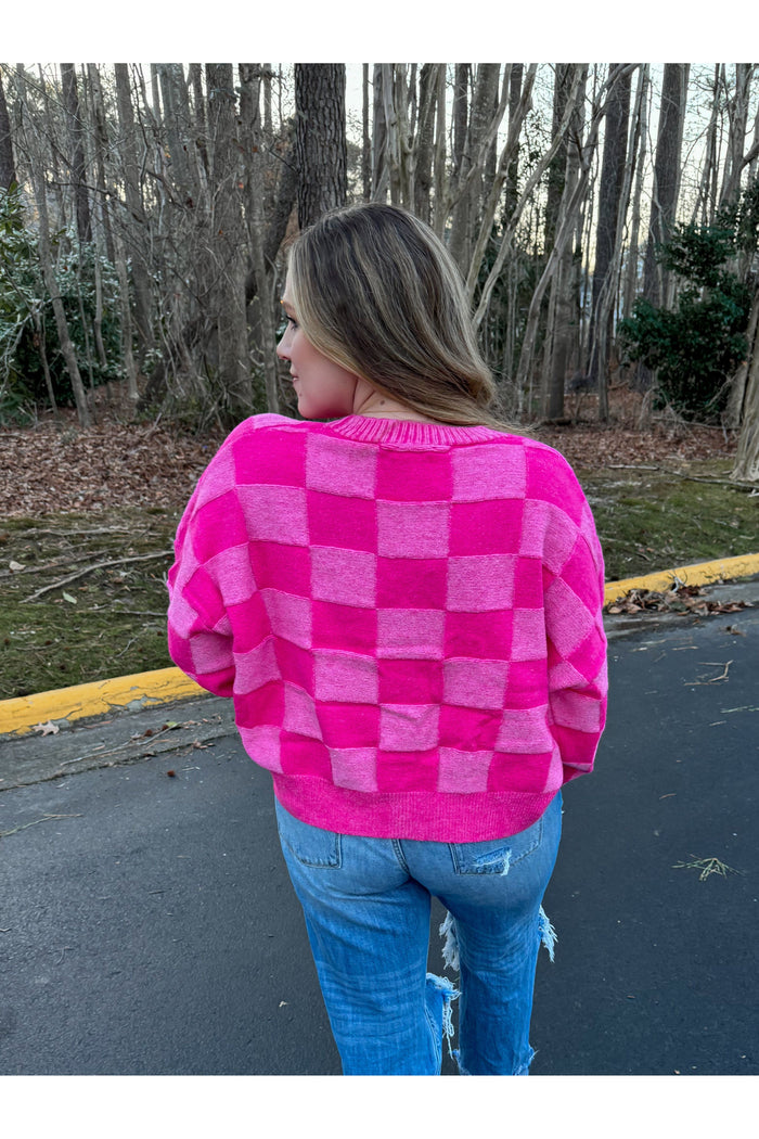 Hung Up On You Pink Checkered Cardigan