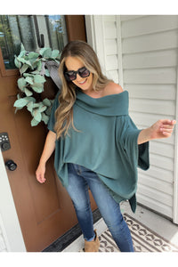 Cozy and Content Off Shoulder Knit Top in Teal