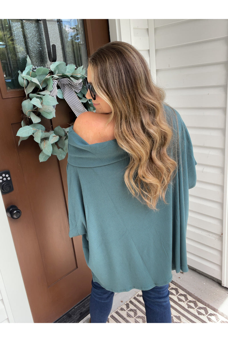 Cozy and Content Off Shoulder Knit Top in Teal