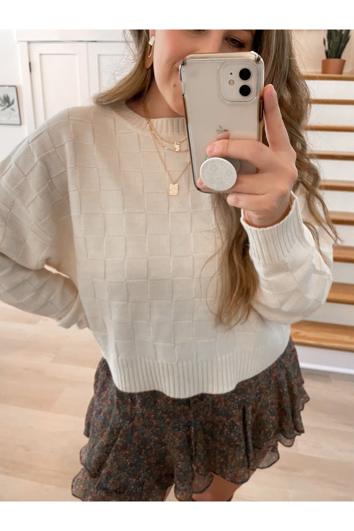 Subtle Drama Square Texture Sweater in Cream