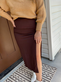 Still Got It Midi Skirt in Brown