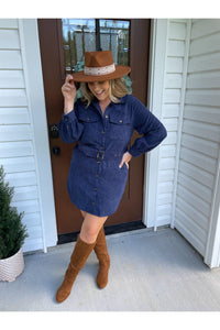 Midnight Cowgirl Corduroy Button Up Dress