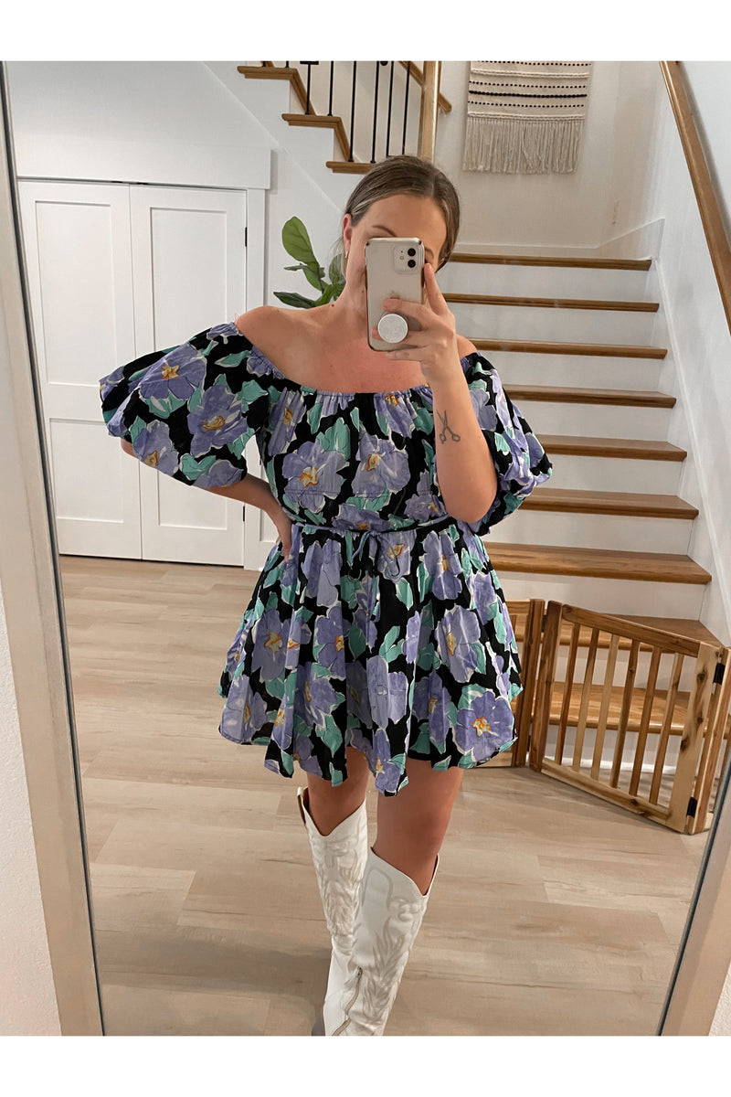 Chance To Dance Bubble Sleeve Mini Dress in Floral