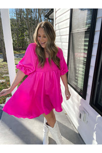 Show Stopper Babydoll Dress in Hot Pink