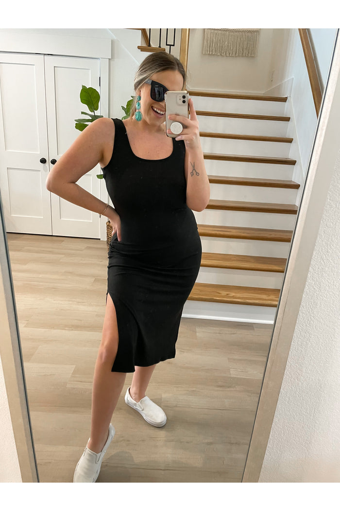 Good For Me Ribbed Dress in Black