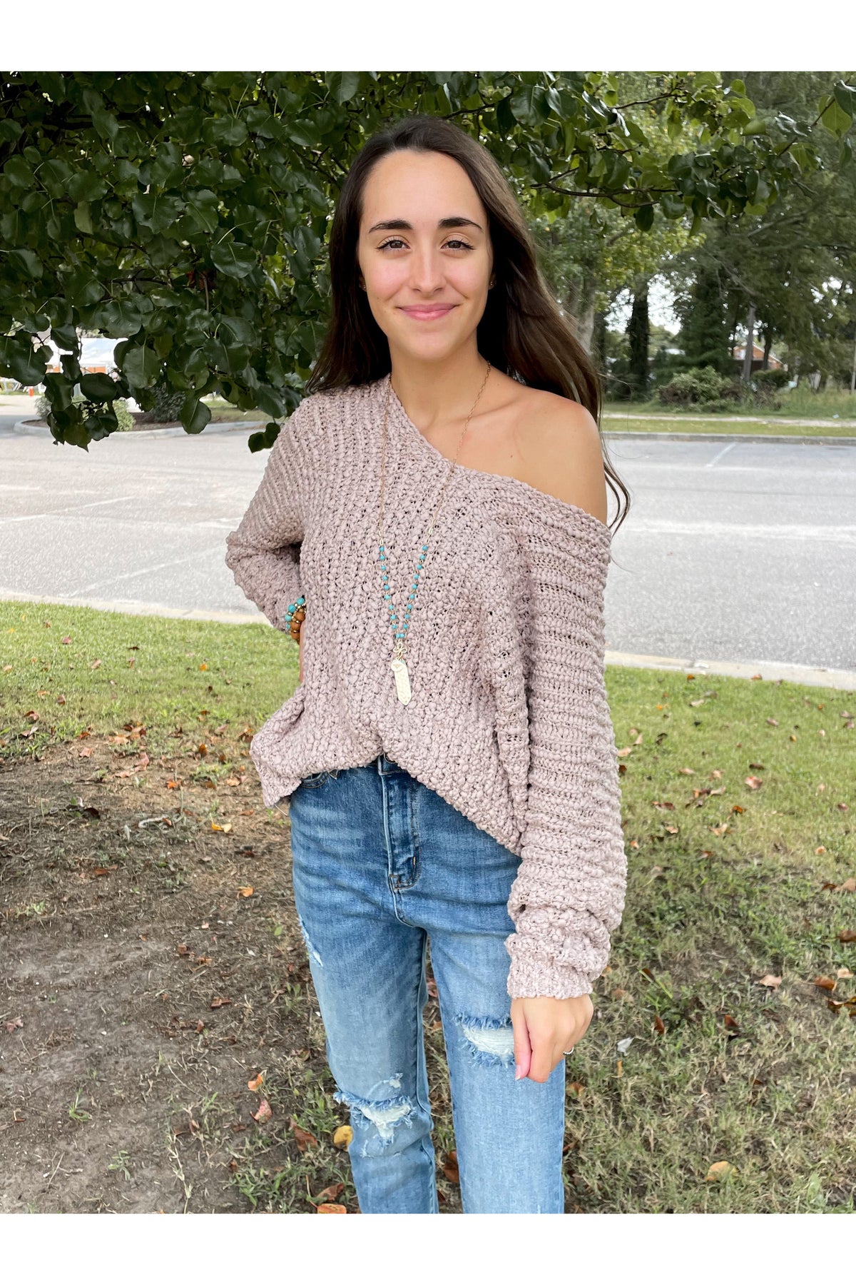 Poppin Around V-Neck Sweater in Taupe