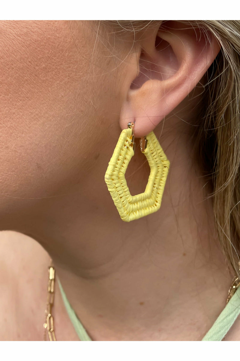 Yellow Hexagon Woven Earrings