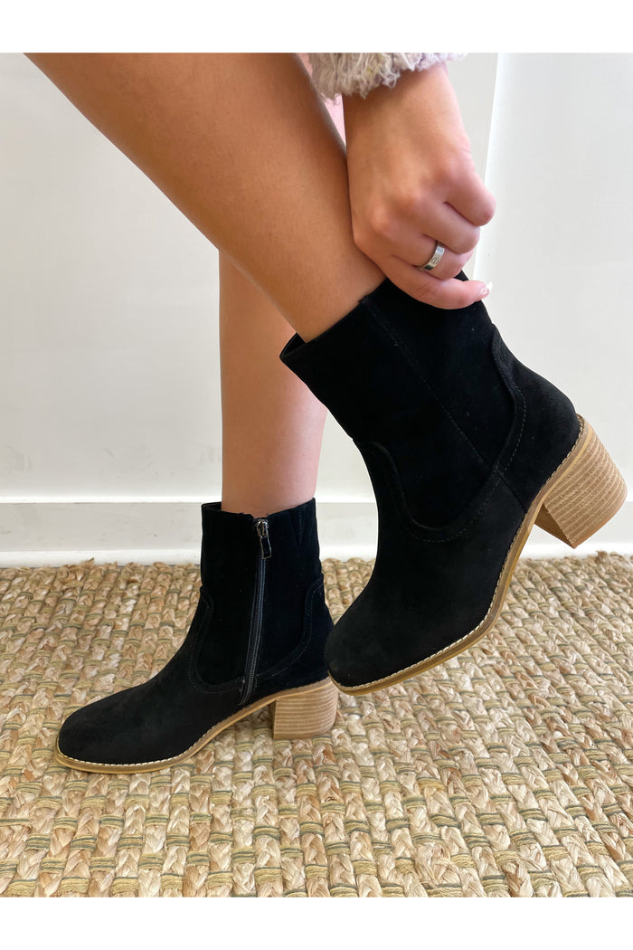 Giselle Suede Bootie in Black