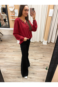 $20 Waffle Knit Top in Red