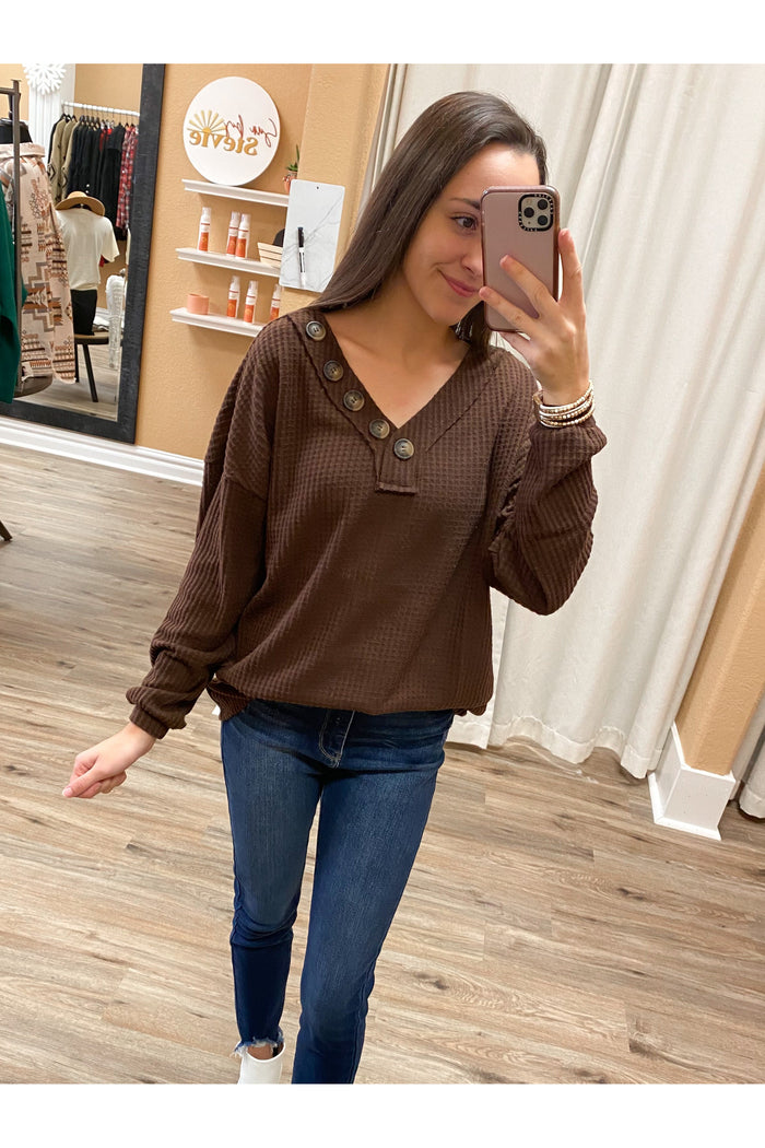 $20 Waffle Knit Top in Brown