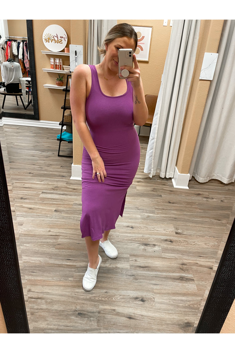 Good For Me Ribbed Dress In Grape