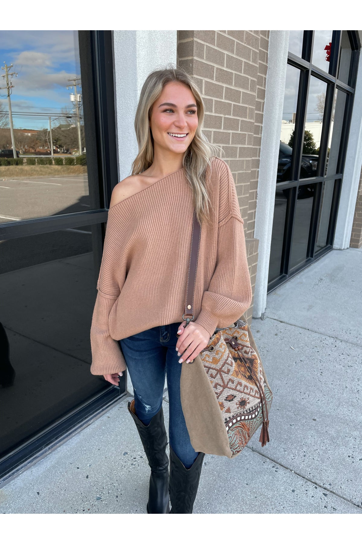 Never Better Bubble Sleeve Sweater in Taupe