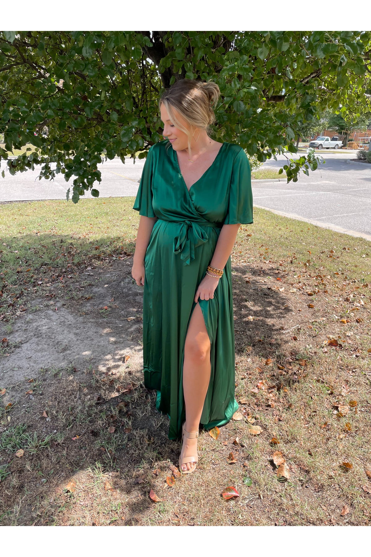 On My Mind Bell Sleeve Dress in Green