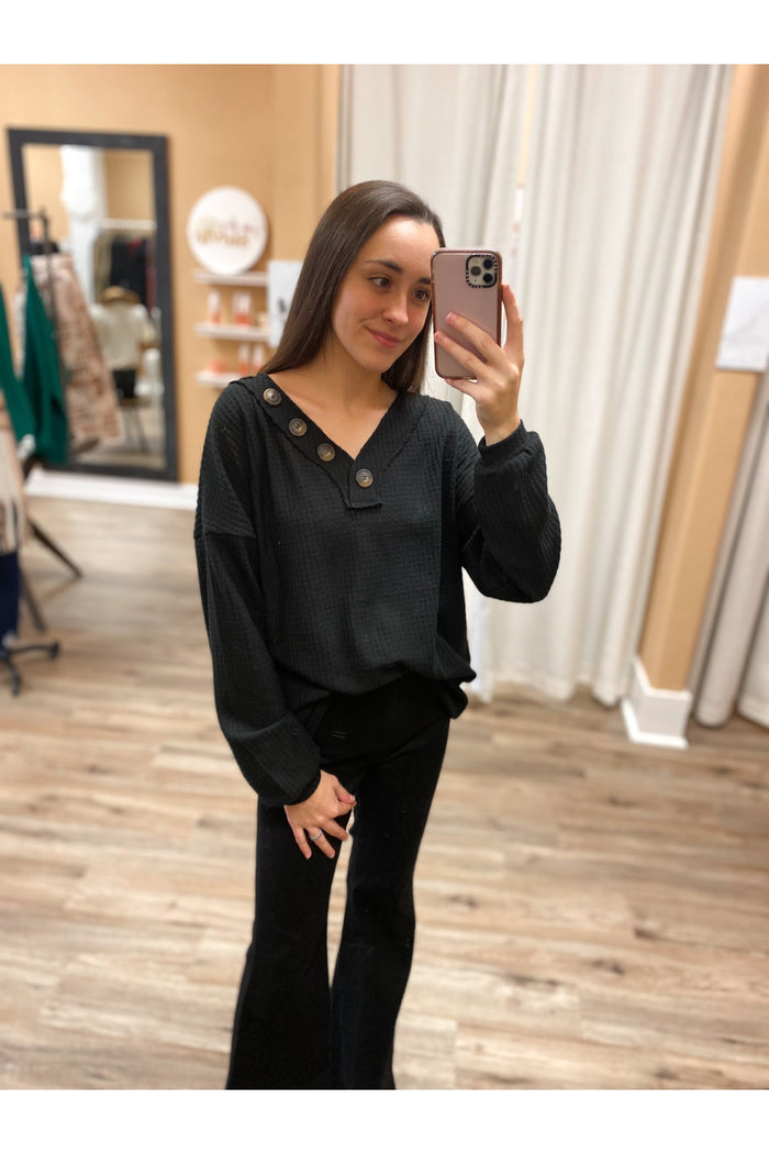$20 Waffle Knit Top in Black